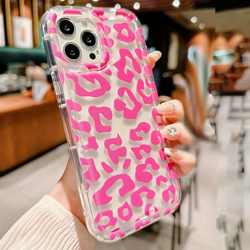 Funda de teléfono con patrón transparente de leopardo rosa para iPhone 17 15 16 Pro Max, fundas para iPhone 14 13 12 11 7 8 Plus 16E, funda a prueba de golpes - imagen 3