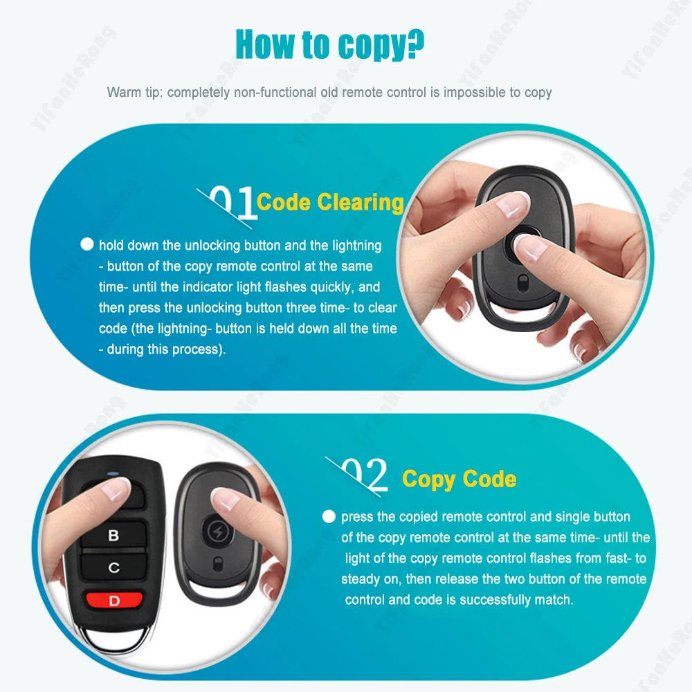 Duplicador de copia inteligente de 433MHz, Control remoto, 3 botones para puerta de garaje, clonación remota de código fijo, transmisor de 433,92 mhz - imagen 5