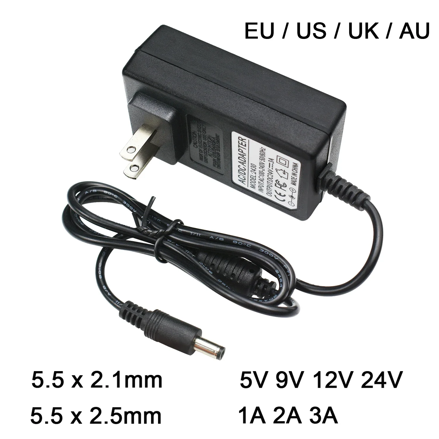 AC110-240V a DC 5V 9V 12V 24V 1A 2A 3A adaptador de corriente Universal 5,5*2,1/2,5mm UE EE. UU. AU Reino Unido cargador de suministro para tira de luz LED TV