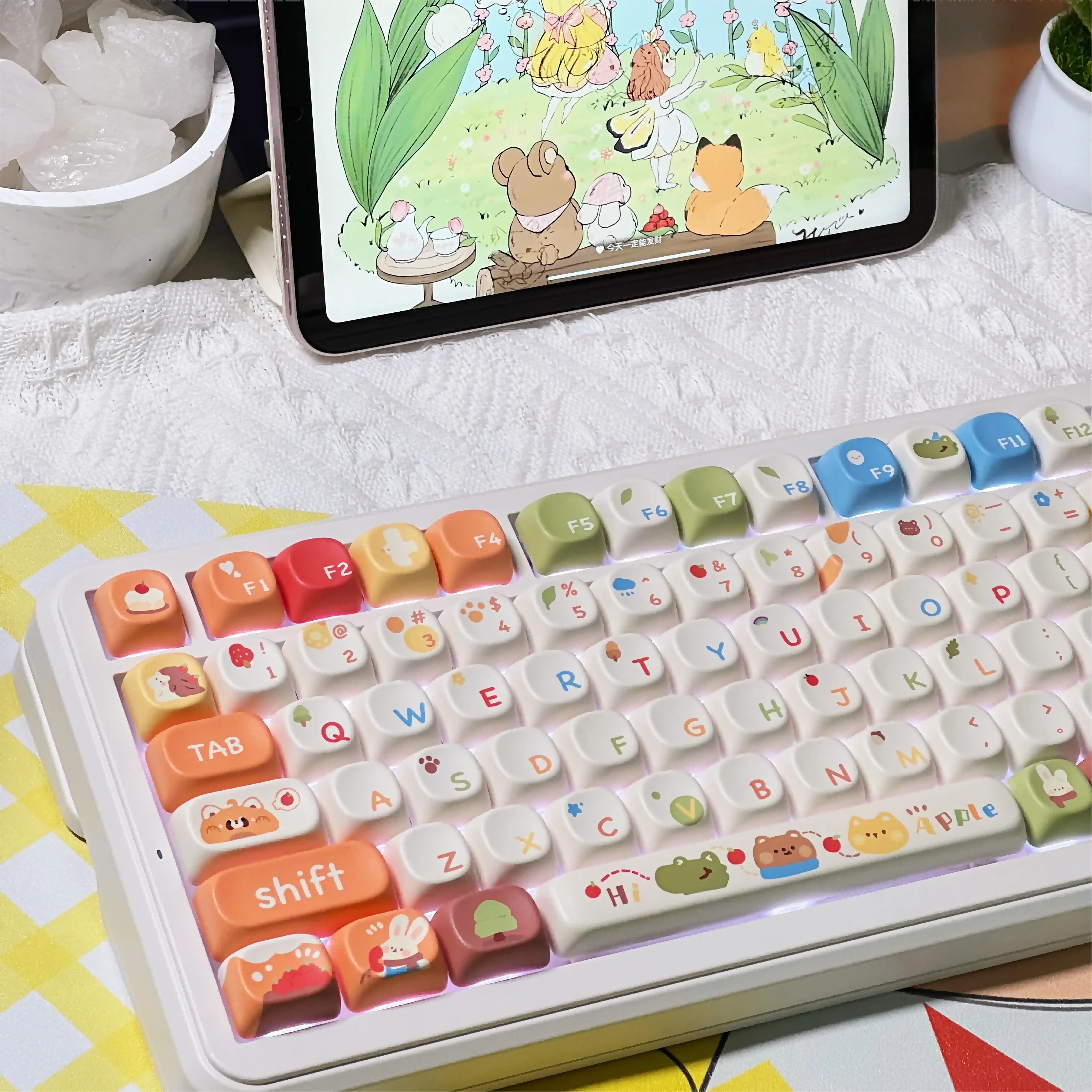 Juego de teclas personalizadas con tema de bosque de hadas, teclas XOA de sublimación PBT para accesorios de teclado mecánico, teclas de teclado de colores - imagen 3