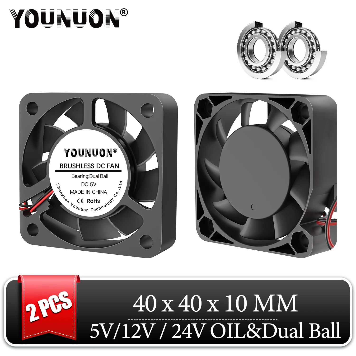 Rodamiento de bolas de 2 pines para ordenador y PC, ventilador de refrigeración para caja de impresora 3D 4010, 24V CC, 12V, 5V, 40mm x 40mm x 10mm, 2 piezas