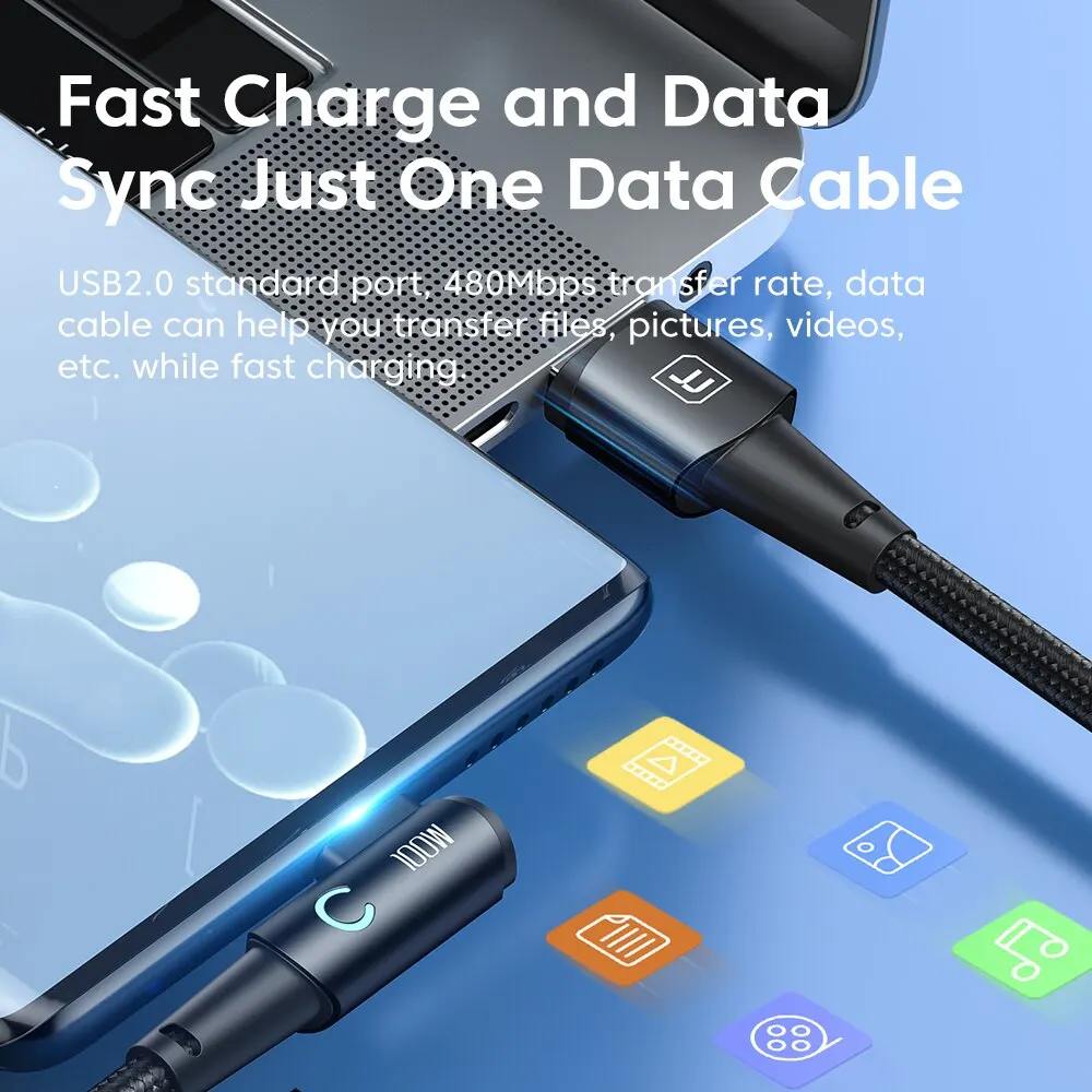 Cable Toocki 6A USB C 90 grados para cable de carga rápida OPPO 100W para Honor Huawei Oneplus Realme cargador cable de datos - imagen 3