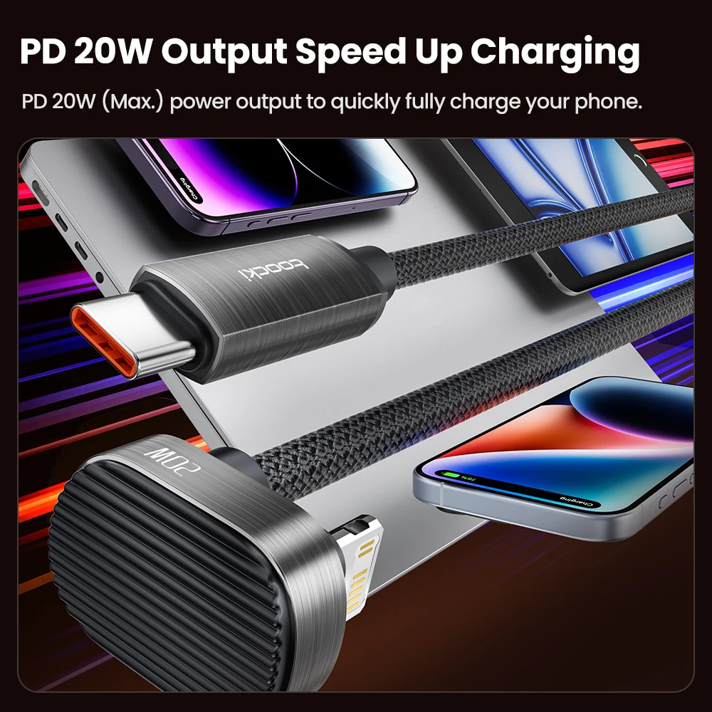 Toocki PD 20W codo en forma de U tipo C Cable de carga rápida USB Cable de datos de iluminación para iPhone 14 13 12 Pro Max XS XR Macbook Tablet - imagen 2