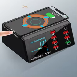 Estación de Carga 100 W PD, 8 Puertos y Cargador Qi