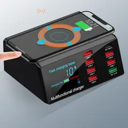 Estación de Carga 100 W PD, 8 Puertos y Cargador Qi