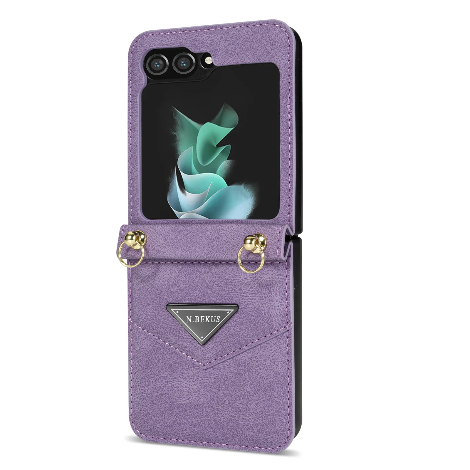 Funda de cuero con cordón para Samsung Galaxy Z Flip 5, 4, 3, 5G, Flip4, Flip5, tarjetero, funda trasera cruzada - imagen 3