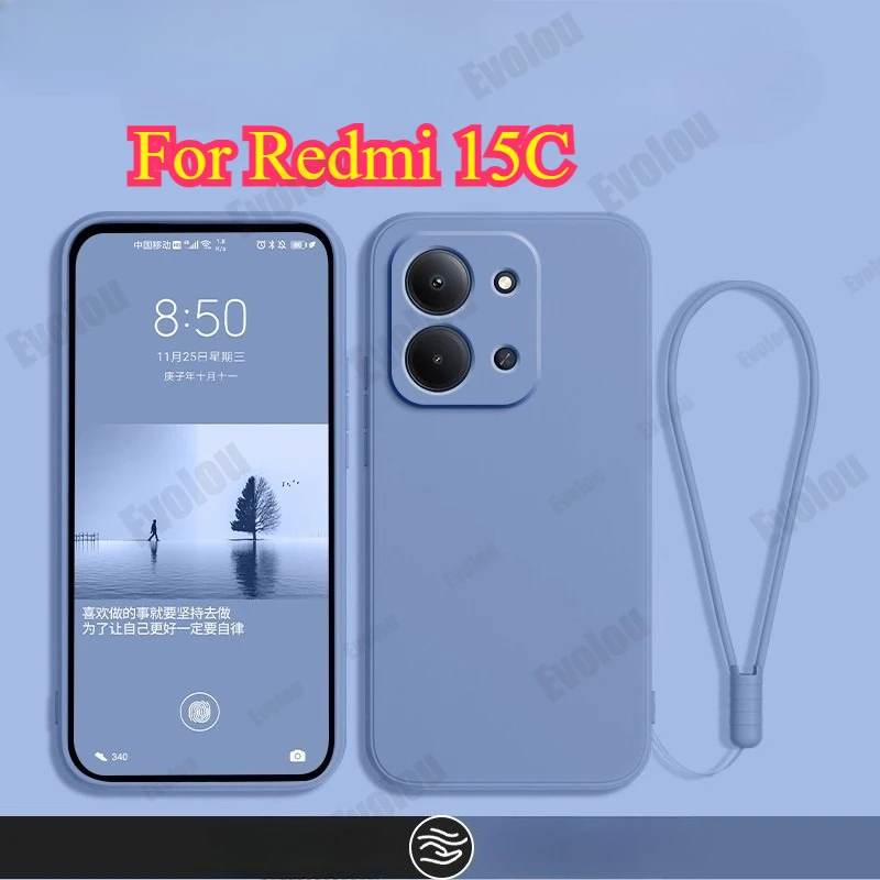 Funda de teléfono de silicona líquida para Redmi 15C, carcasa mate de 173mm para Redmi 15C 15 C, correa de parachoques a prueba de golpes, funda trasera de armadura