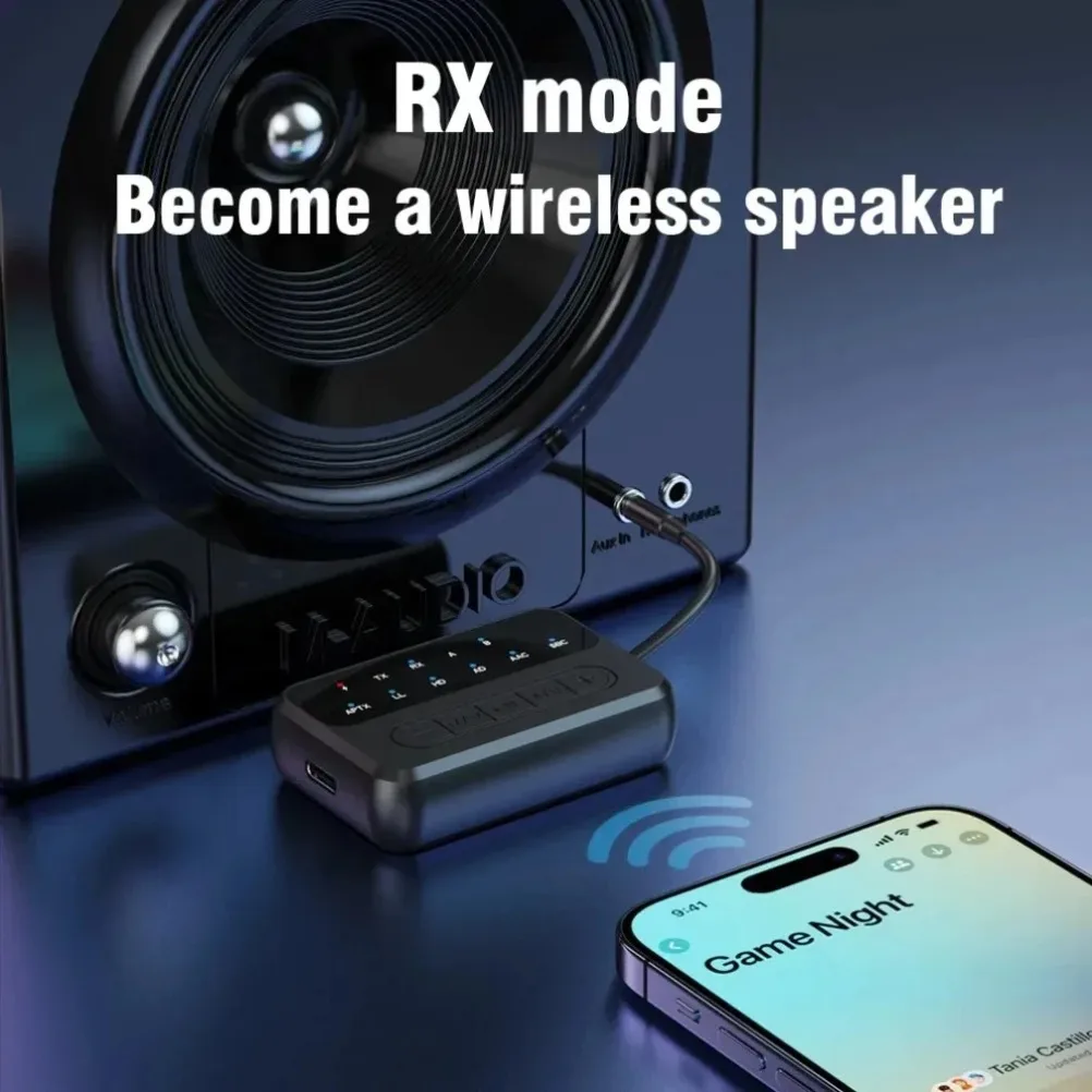 VIKEFON 2 en 1 aptX Bluetooth 5,4 Audio Adatper soporte aptx-LL/HD transmisor receptor con transmisión de baja latencia AUX de 3,5 MM - imagen 2