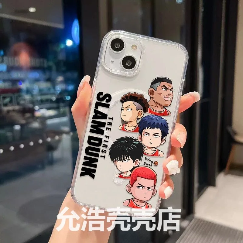 Funda de teléfono magnética Anime Slam Dunk Magsafe para iPhone 16 15 14 13 12 11 8 7 Plus Pro Max X XR XSMax cubierta de Tpu transparente suave - imagen 2