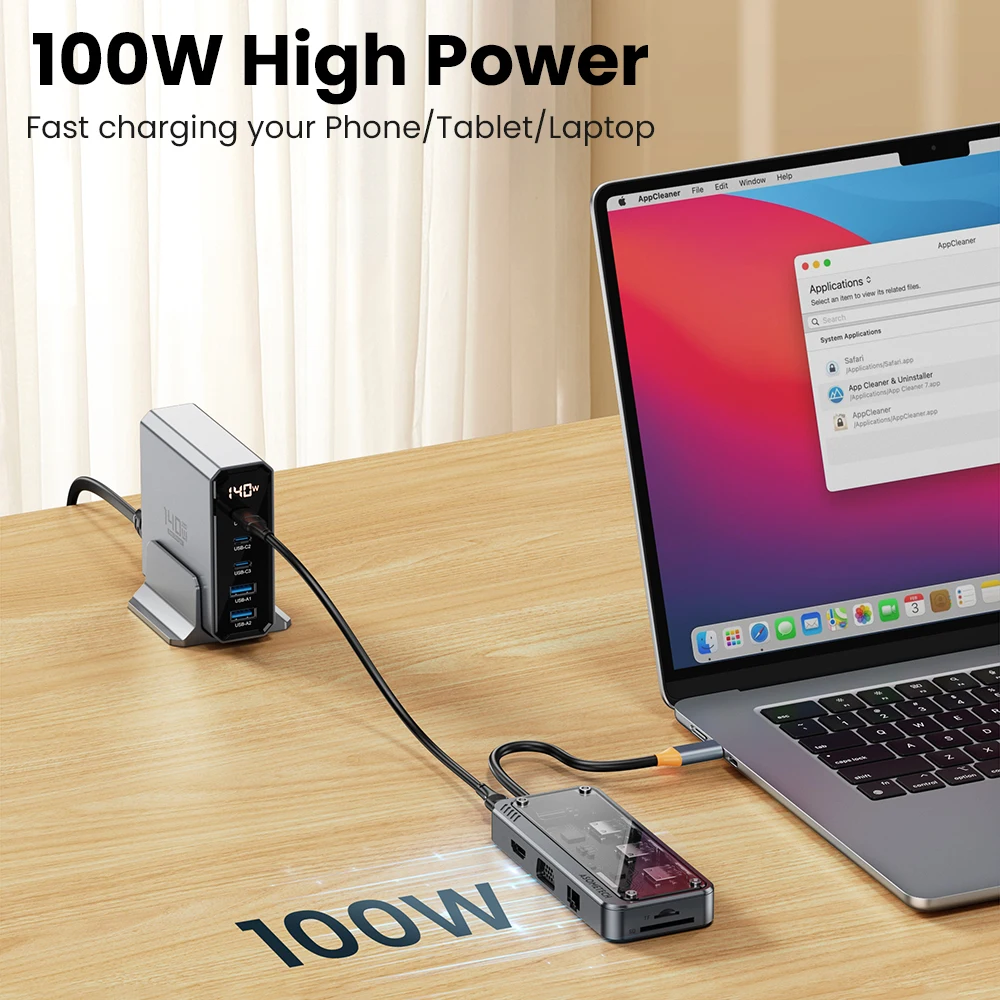 Estación de acoplamiento tipo C 10 en 1 HUB a 4K60Hz Compatible con HDMI 3 USB 3,0 adaptador RJ45 VGA PD 100W carga para Macbook Pro Laptop - imagen 4