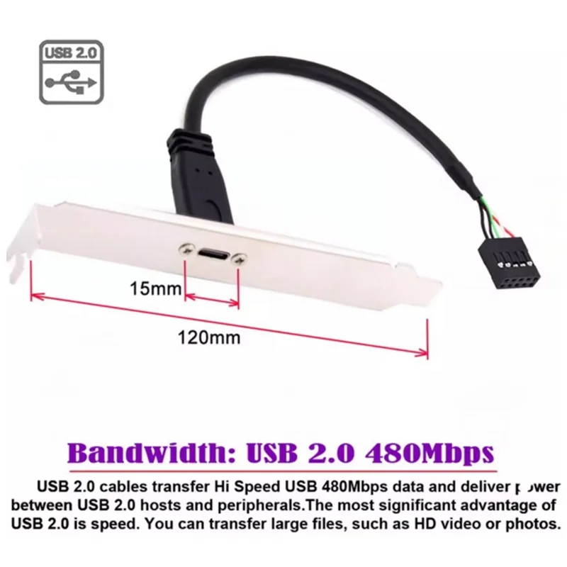 Cable de 0,2 m USB 3,1 tipo C USB-C hembra a USB 2,0 placa base Cable de cabecera de 9 pines y 10 pines con soporte de puerto único - imagen 3