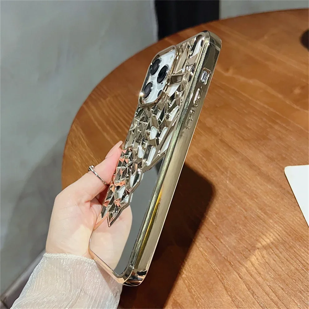 Funda de teléfono transpirable con espejo calado chapado de lujo para iphone 14, 15, 13, 12 Pro Max 13, 14, 11, cubierta trasera dura transparente a prueba de golpes - imagen 3