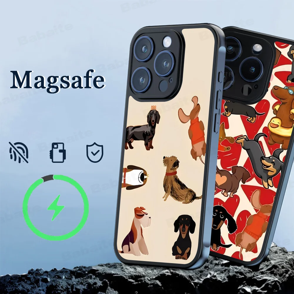 Funda de teléfono con diseño de perro s-salchicha a rayas, funda magnética para iPhone 16 14 13 12 11 15 ProMax Plus para cubierta de carga inalámbrica Magsafe - imagen 2