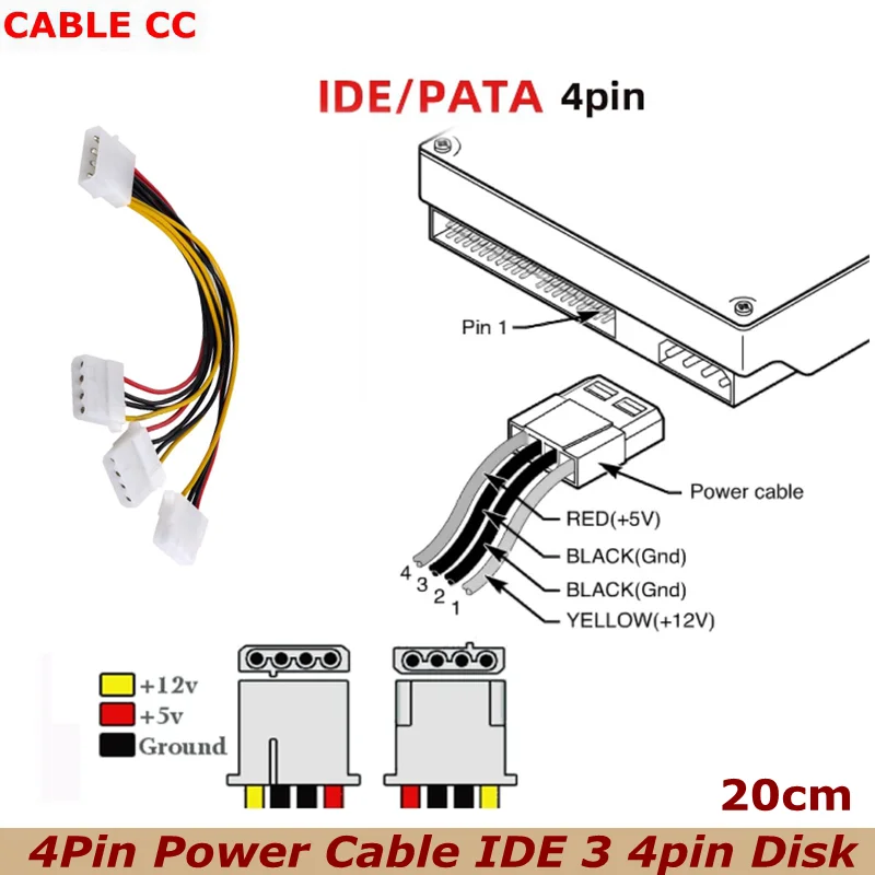 Cable de alimentación con caja IDE de 4 pines HY1578 Molex macho de 4 pines a 3 puertos Molex IDE hembra, 0,2 m, el mejor precio