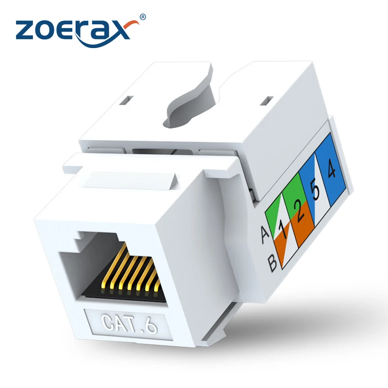 ZoeRax 10 Uds Cat6 Keystone Jack, conector perforador Ethernet, adaptador de pared acoplador de módulo de 90 grados, Compatible con Cat5/5e/6