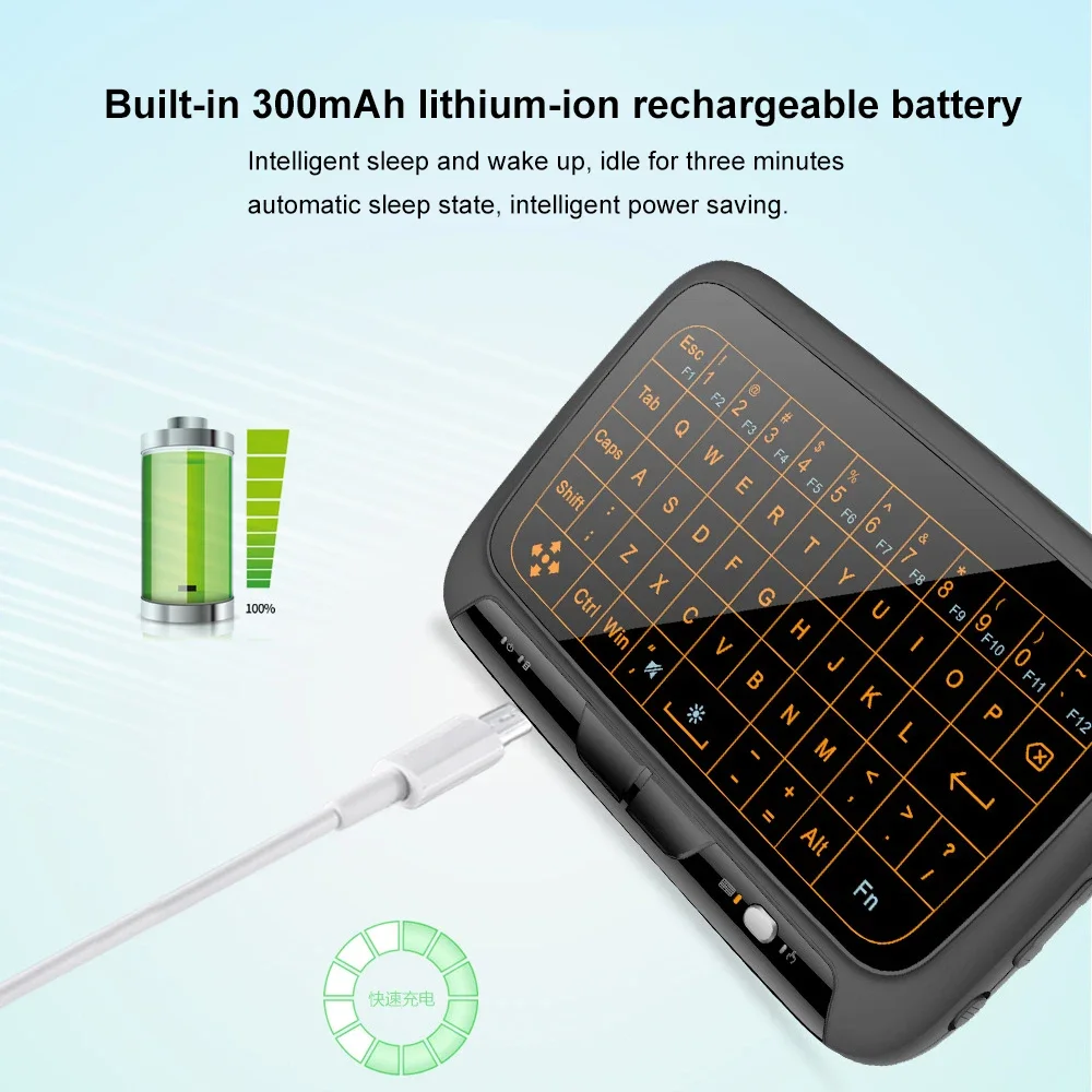 Teclado inalámbrico 2,4G con panel táctil pantalla completamente táctil Mini teclado Air Mouse teclado recargable retroiluminado para ordenador portátil Smart TV - imagen 3