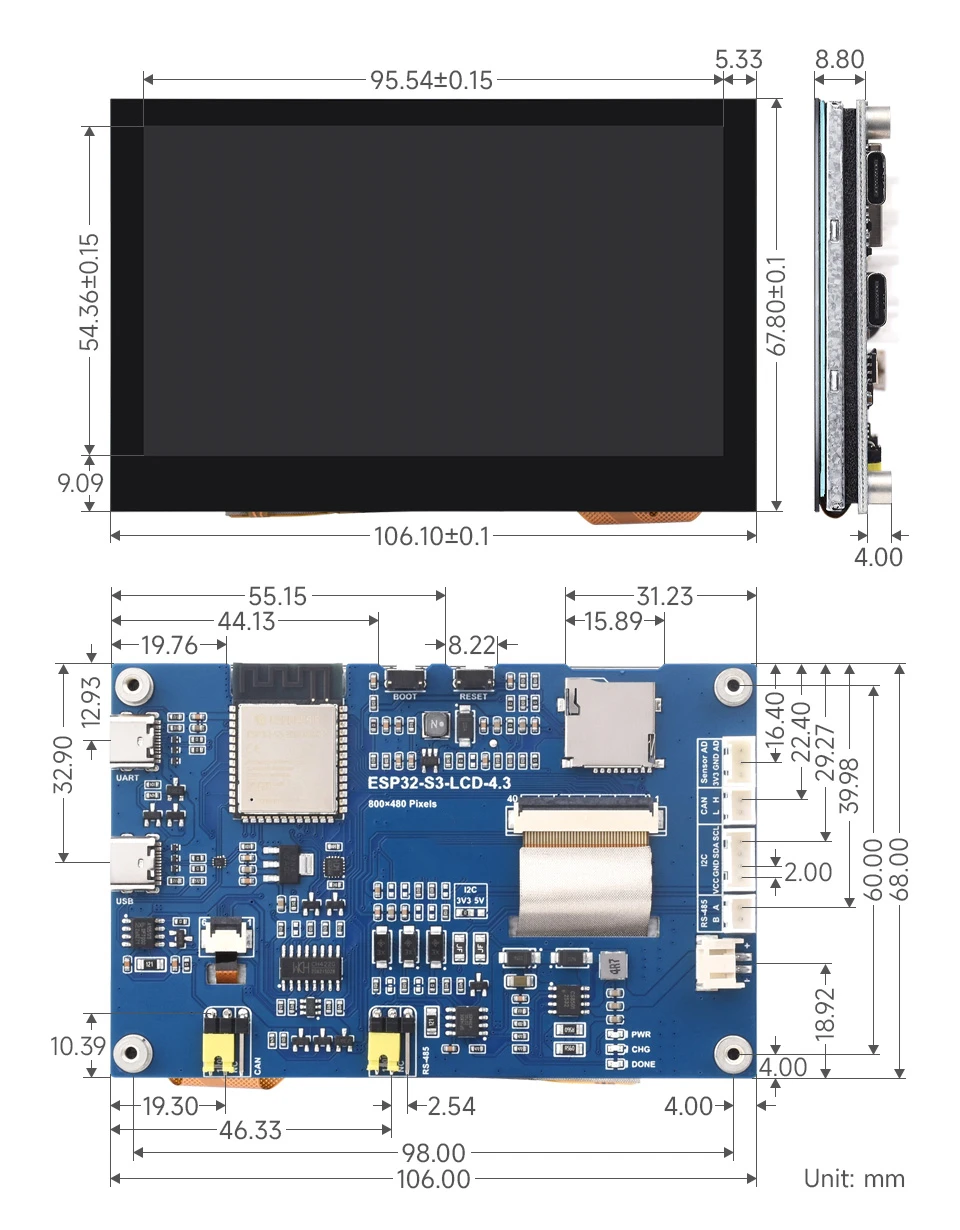 ESP32-S3 Placa de desarrollo de pantalla táctil capacitiva de 4,3 pulgadas procesador de doble núcleo 240MHz compatible con WiFi Bluetooth antena integrada - imagen 5