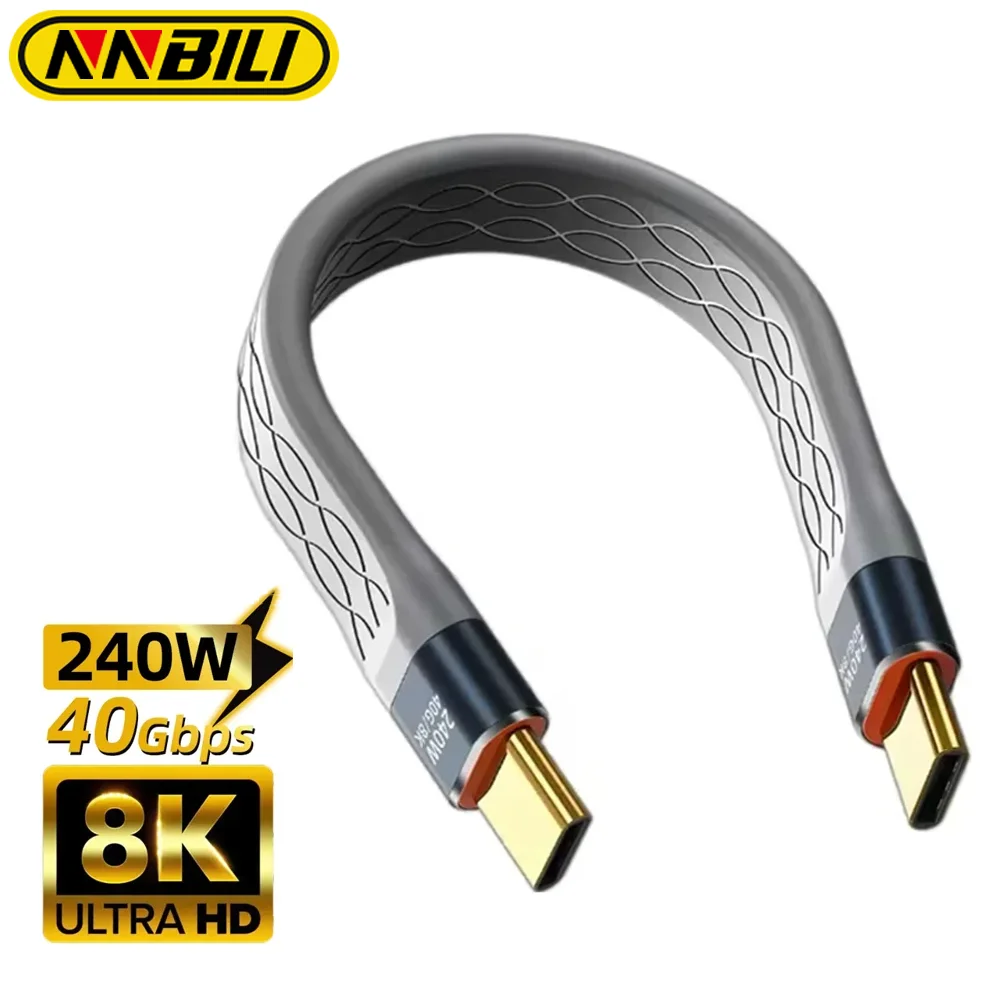 NNBILI PD 240W 5A carga rápida USB 4,0 Gen3 40Gbps FPC Cable USB C a tipo C Cable Thunderbolt 3 8K @ 60Hz Cable de datos USB C