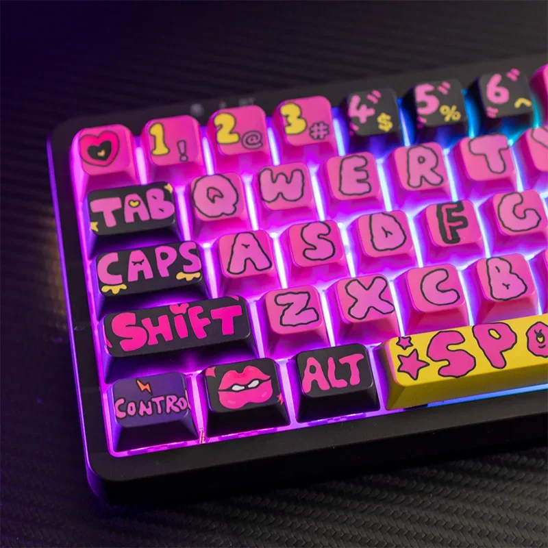 ECHOME-teclas con letras grandes para teclado mecánico, teclas con diseño Original de grafiti, 130 teclas, PBT Dye, subcama, perfil MDA - imagen 4