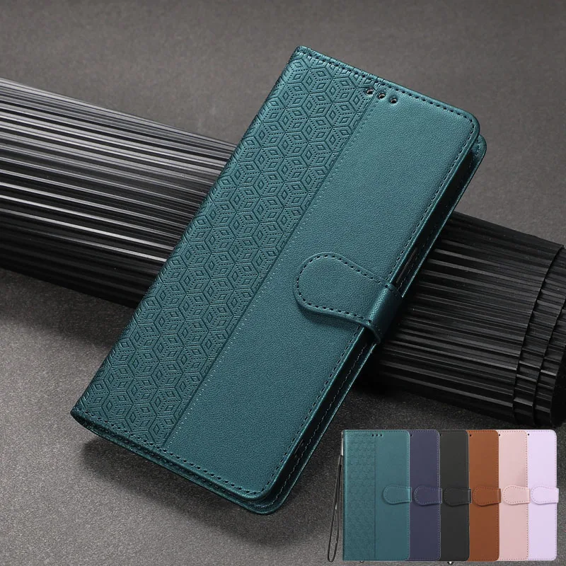 Funda tipo billetera para Xiaomi Poco X6 Pro, cubierta de cuero con patrón de cuadrícula para Xiaomi Poco X6 X5 Pro Mi PocoM6 M 6 M6 Pro 5G M5S Capa - imagen 2