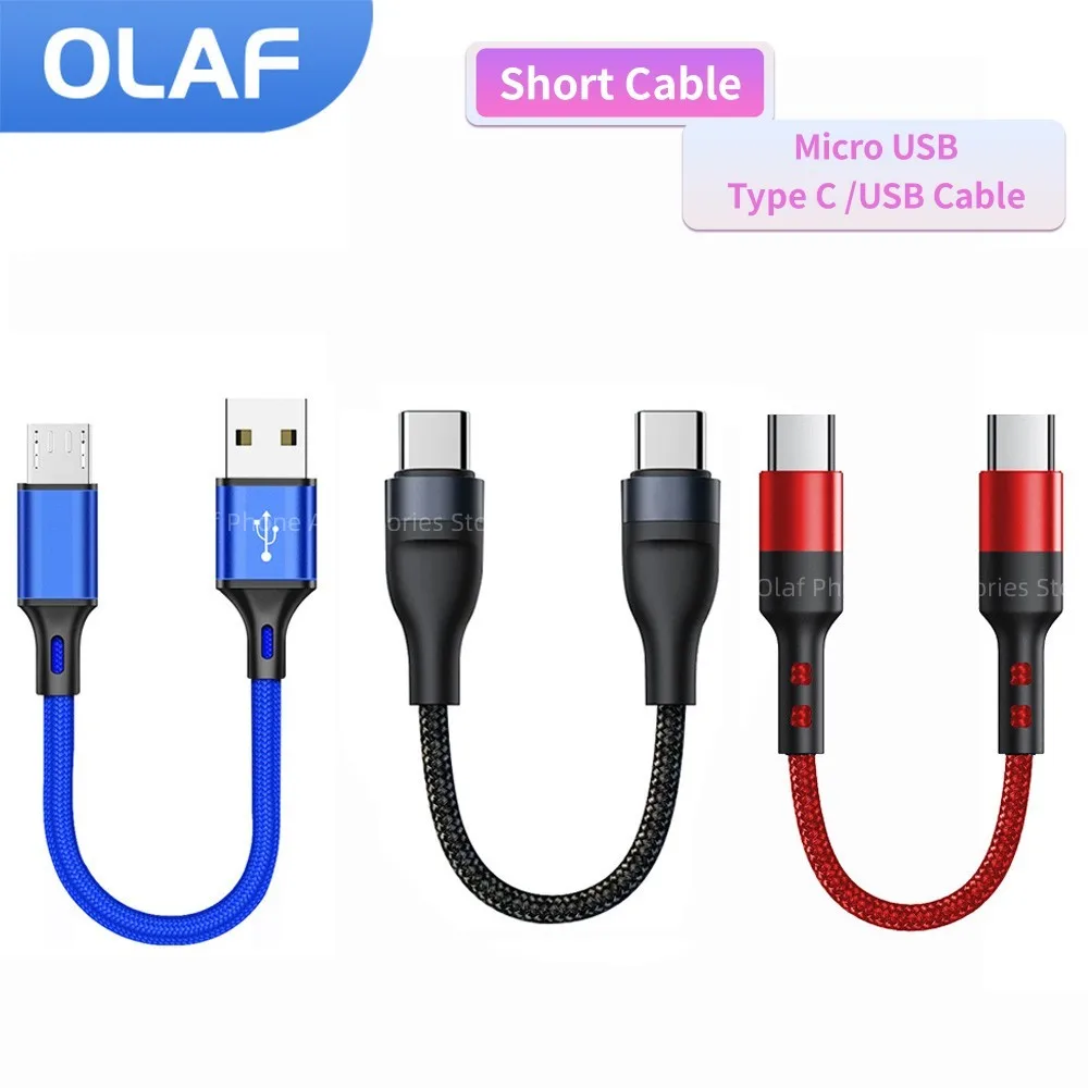 Olaf-Cable corto USB tipo C de carga rápida, Cable Micro USB tipo C para banco de energía, Cable de carga de teléfono móvil, Cable USB portátil