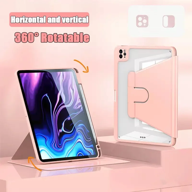 Cubierta acrílica con soporte inteligente para iPad Pro 12,9 2017 2015 2022 2021 2020 2018 360 °   Funda para tableta con rotación