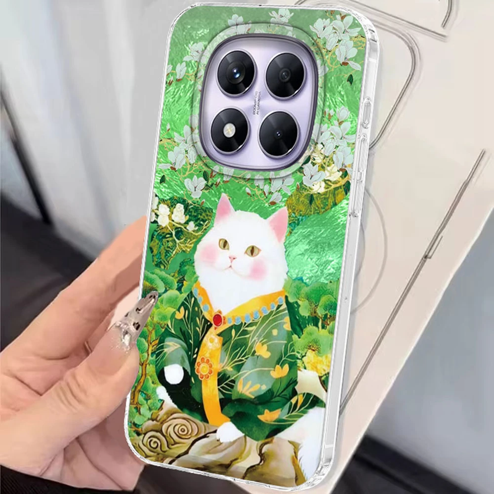 Funda de teléfono con diseño de gato y arte floral de dibujos animados para Xiaomi Redmi Note 15 14 13 12 11 11S 10 10S 9 Pro 9A 13C 14C A3 A3X 9C A1 A2 - imagen 5