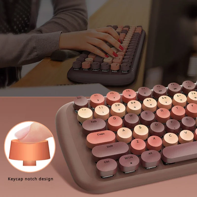 MiFuny-teclado mecánico Retro con cable, 87 teclas, retroiluminación RGB, tecla redonda, bonito teclado para juegos de oficina para PC, portátil - imagen 4