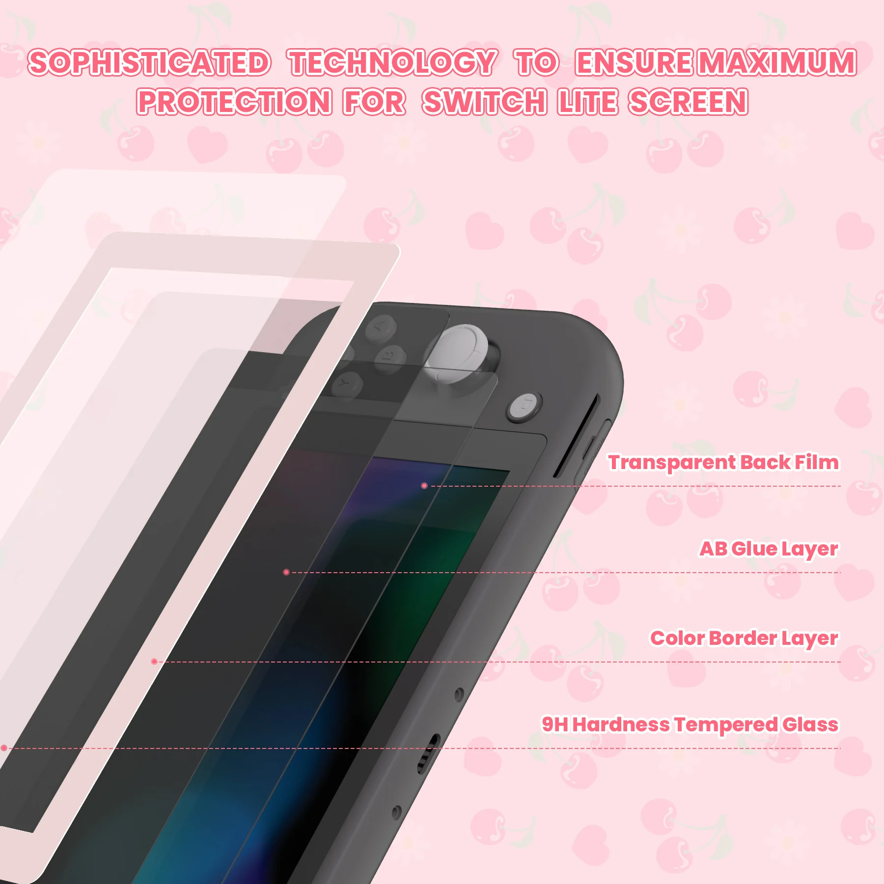 eXtremeRate Paquete de 2 protectores de pantalla de vidrio templado con película protectora transparente con borde para NS Switch Lite - Rosa de flores de cerezo - imagen 3
