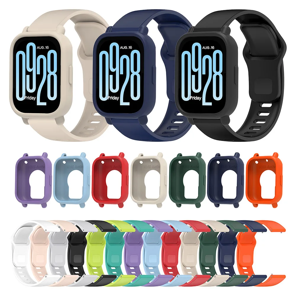Correa de silicona para Redmi Watch 5 Active Smart Watch Band + funda protectora Shell