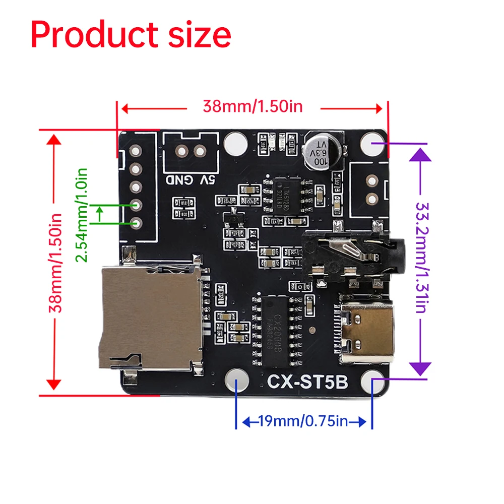 DC 3,3-5,2 V ST5B puerto serie Mp3 módulo de Chip de voz activadores de Control transmisión de voz tarjeta TF módulo de Audio personalizado tipo C - imagen 3