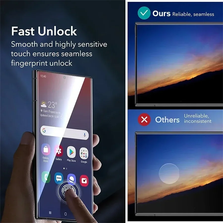 Protector de pantalla de vidrio templado para Samsung Galaxy, Protector de pantalla con huella dactilar, sin polvo, fácil instalación, para S24 Ultra, S23, S22, S21 Plus, 1 a 2 unidades - imagen 4