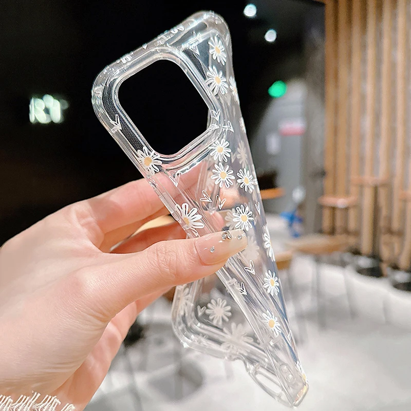 Funda de teléfono con Airbag de flor blanca para iPhone 15 11 14 13 12 Pro Max Mini 7 8 Plus SE 2022 XR X XS Max cubierta a prueba de golpes - imagen 5