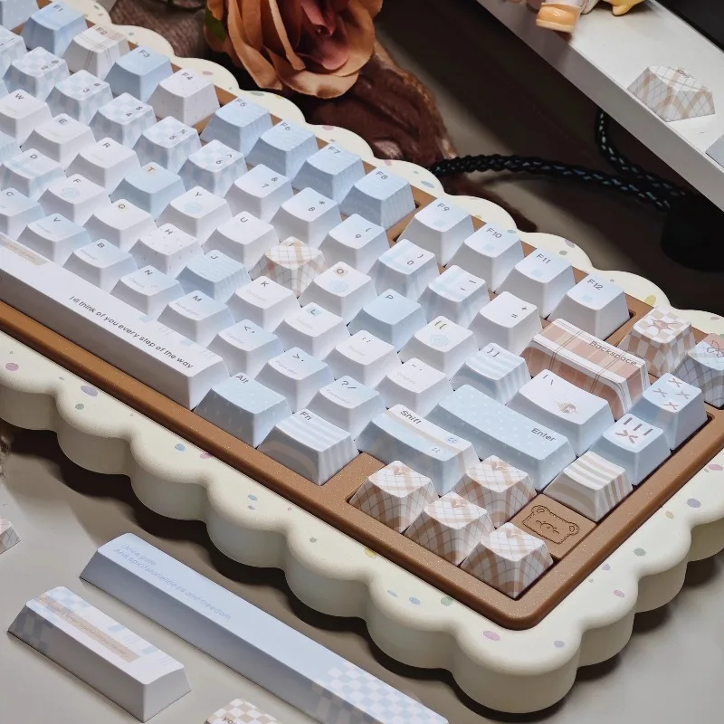 Juego de teclas con tema azul cacao, tapa de teclado con perfil de cereza/FOA de sublimación PBT personalizada para accesorios de teclado mecánico - imagen 3