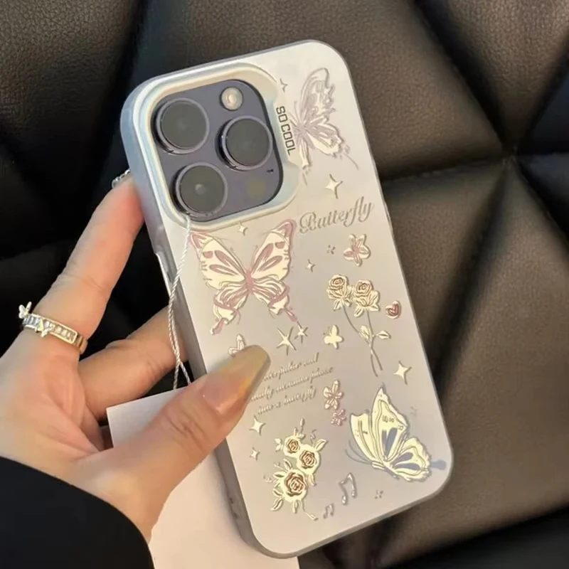 Funda de teléfono hueca con mariposa rosa creativa para Samsung Galaxy S23 S24 S25 Ultra S22 S21 S20 Plus FE A15 A35 A55 cubierta a prueba de golpes - imagen 2