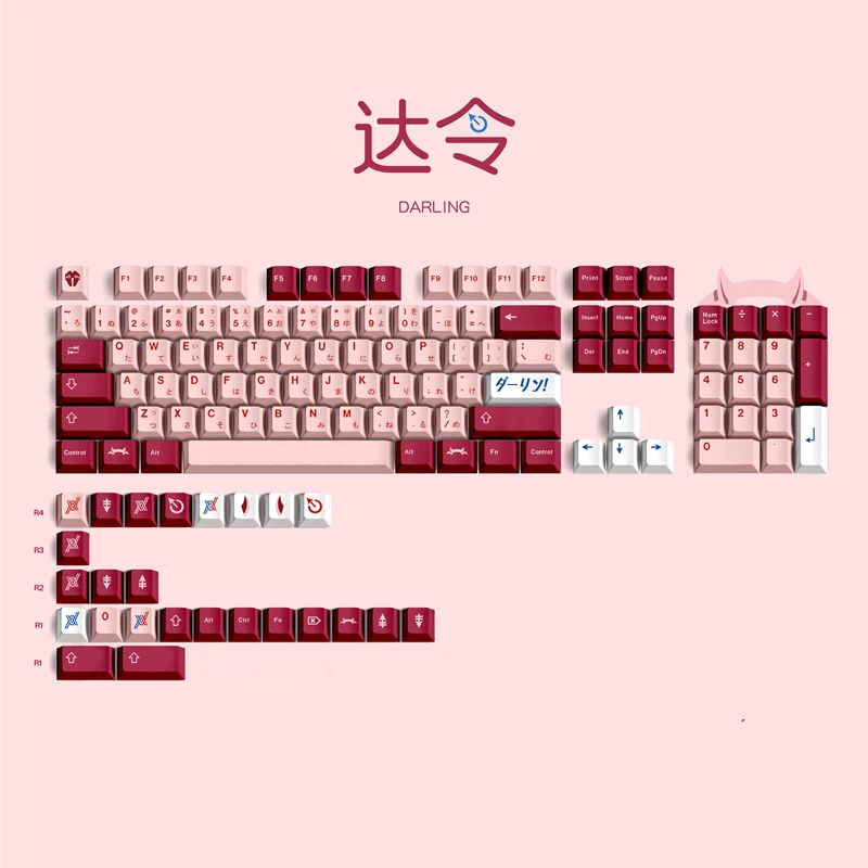 GMK-Juego de tapas de llave Darling, accesorio con subcama de tinte PBT, perfil de cereza, para Keychron 134, 65%, Anne Poker GH60, GK64, FL980, 75% teclas