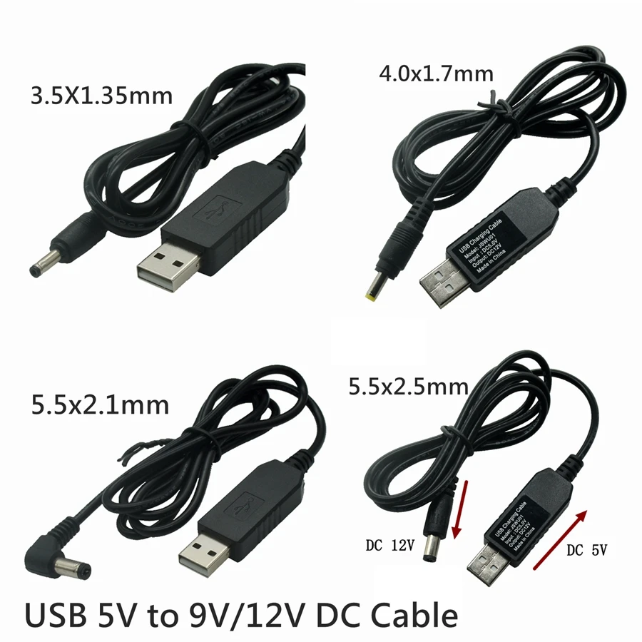 USB 5,5*2,5mm línea de refuerzo de energía DC 5V a DC 9V 12V módulo elevador Cable adaptador convertidor USB 2,5x5,5mm 2,1 4017 Cable de alimentación de enchufe