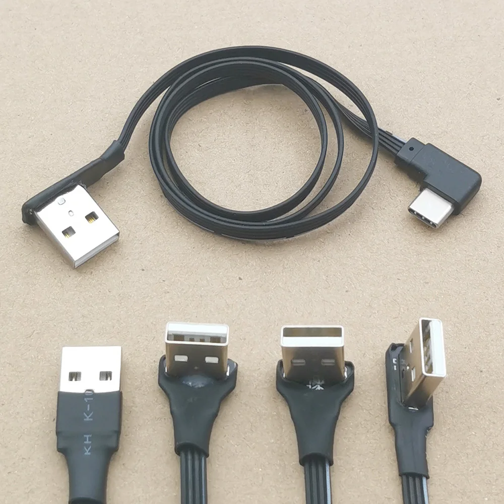 Codo USB plano de 50CM a conector de Cable de carga macho tipo C Cable suave de ángulo recto versión 2,0 USB 2,0 a tipo C