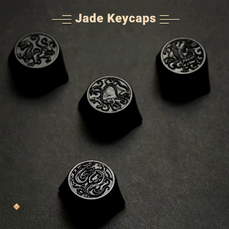 ECHOME-teclado translúcido tallado a mano, tapa artesanal personalizada para teclado mecánico, tema de los cuatro símbolos, Jade oscuro