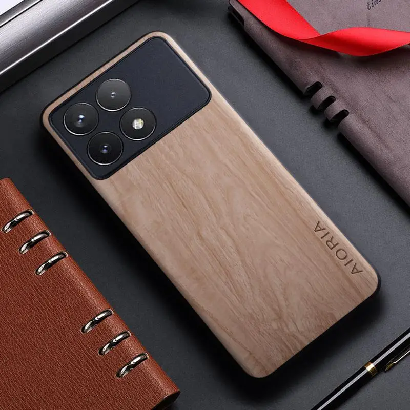 Funda para Xiaomi Poco X6 x5 Pro Poco X7 5G funda con patrón de madera de bambú funda trasera de cuero para xiaomi poco x7 poco x6 pro funda capa - imagen 2