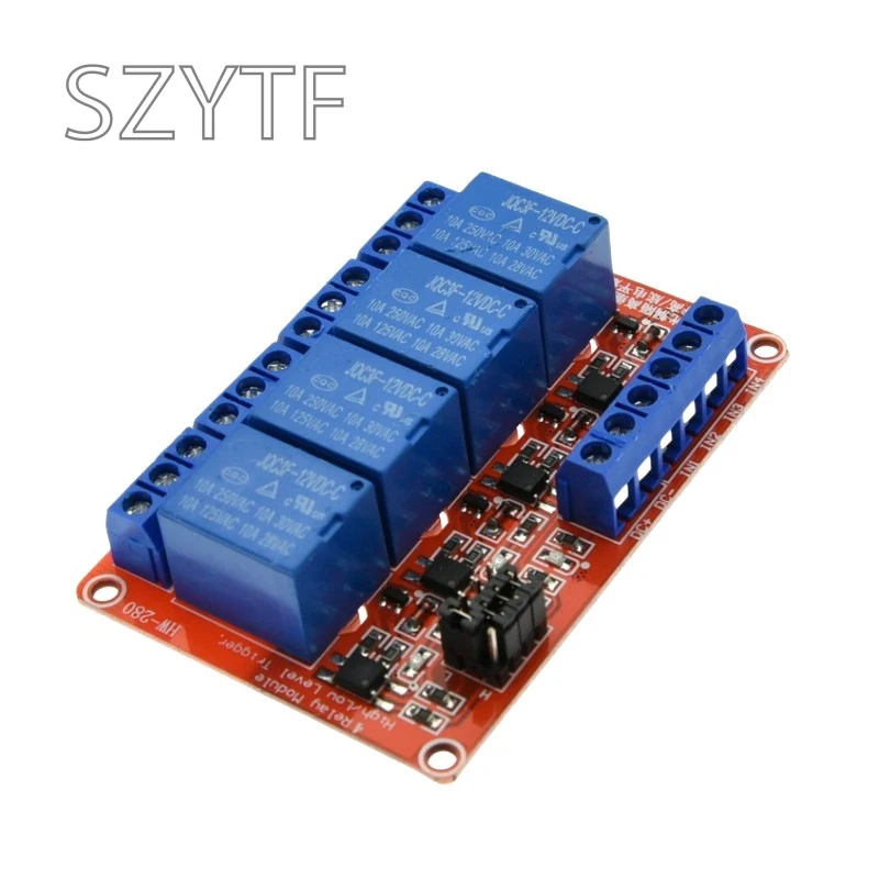 Módulo de relé de 4 canales 5V/12V/24V - Aislamiento de optoacoplador, disparador de nivel alto/bajo