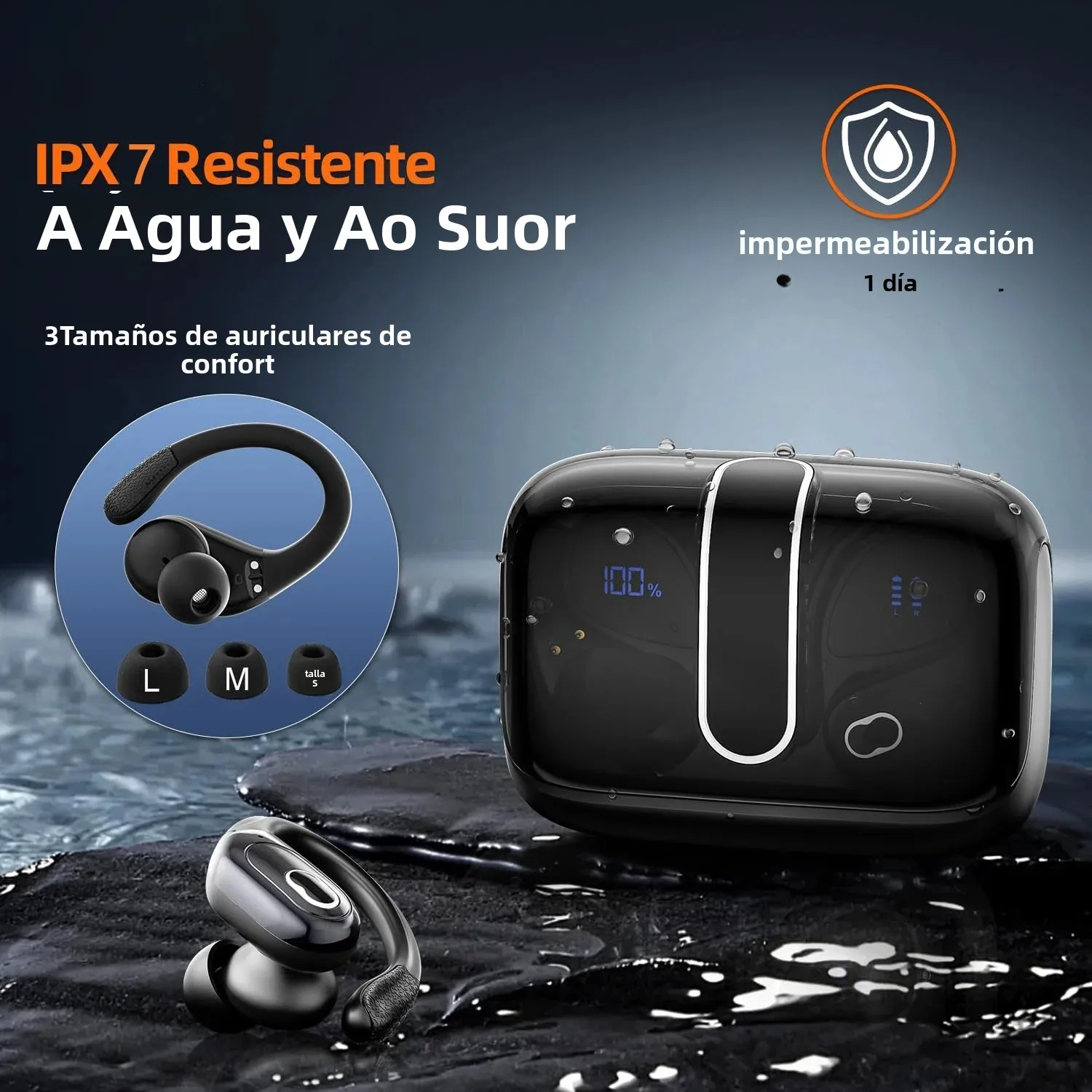 Auriculares TWS inalámbricos Bluetooth 5,4, auriculares con gancho para la oreja con pantalla Digital IPX7, auriculares estéreo HiFi con reducción de ruido, Control de botones - imagen 2