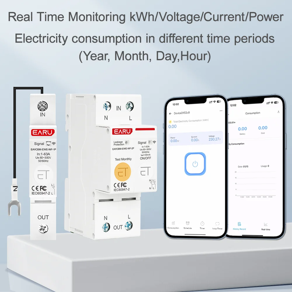 EWeLink WiFi MCB disyuntor inteligente 1P 2P 63A interruptor temporizador de medición de energía relé kWh Protector de corriente de voltaje control remoto - imagen 4