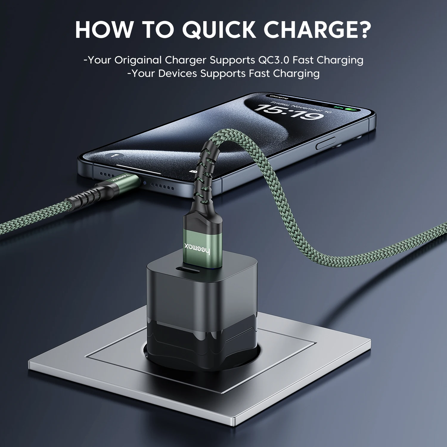 Cable HEEMAX 3.1A USB C tipo C Cable de carga rápida para iPhone 1516 para Samsung S24 S23 S22 S10 para Xiaomi OPPO Huawei Honor - imagen 3