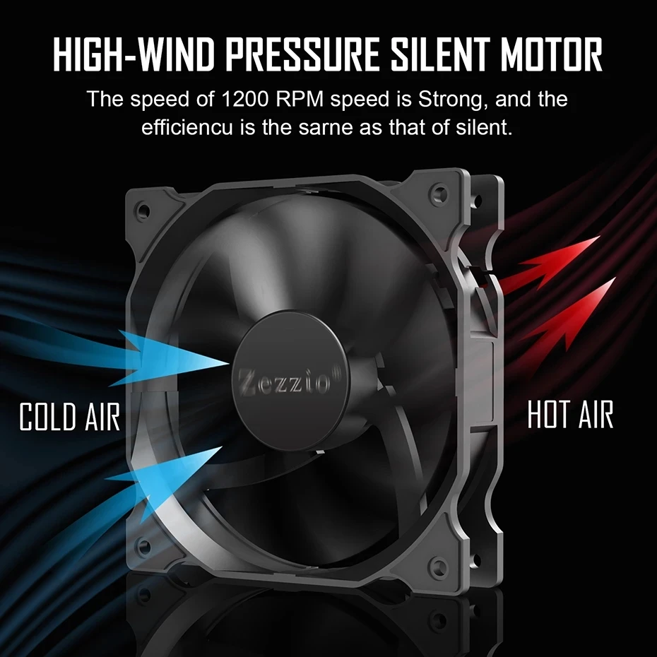 Zezzio-ventilador de refrigeración ZA-120 3 en 1 para ordenador, Enfriador de 120mm, CPU, 3 pines, Puerto Molex, 12cm - imagen 4