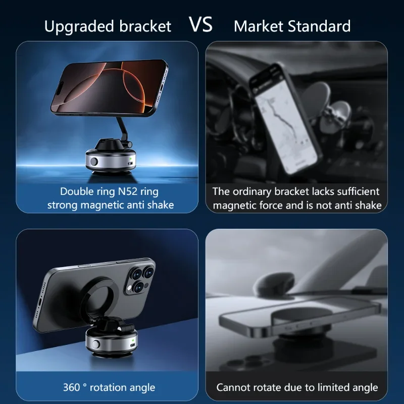 Soporte para teléfono de coche con ventosa de vacío eléctrica X98 360 ° Soporte plegable magnético fuerte de rotación para iphone 12-16 Pro Xiaomi Samsung - imagen 5