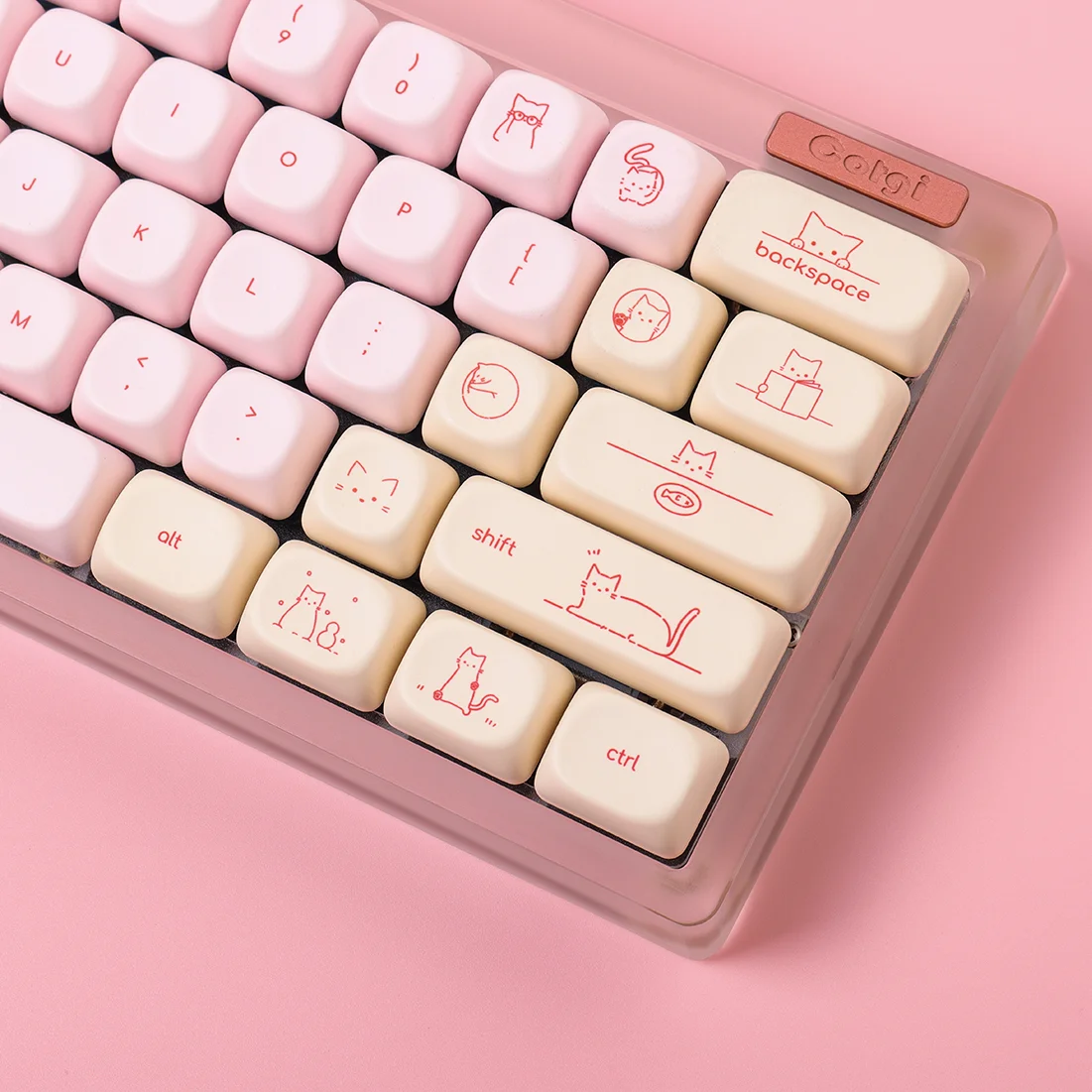 Teclas de gato bonitas de 128 teclas, sublimación PBT, gorra de bola Moa, teclas de teclado mecánico de fuente pequeña minimalista rosa - imagen 4