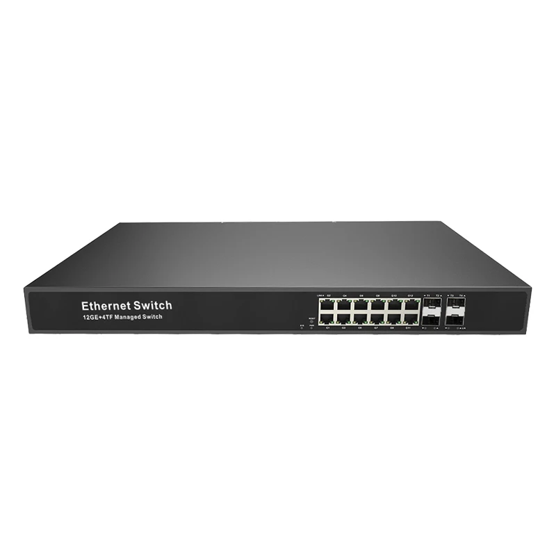 Conmutador administrado JT-COM L3 con puertos de ranura 4*1/10G SFP+ y puertos RJ45 de 12*100/1000M