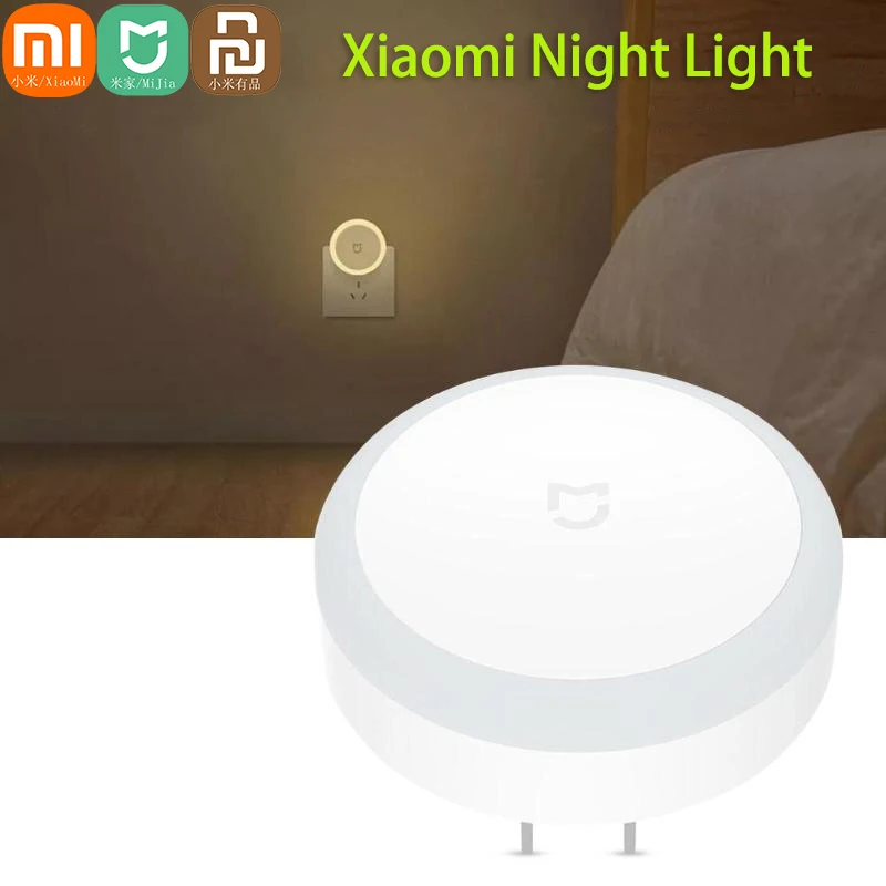 Xiaomi-luz nocturna para mesita de noche, Mini Sensor de luz con Control, enchufe estadounidense, lámpara de luz nocturna para pasillo Mijia, dormitorio, WC