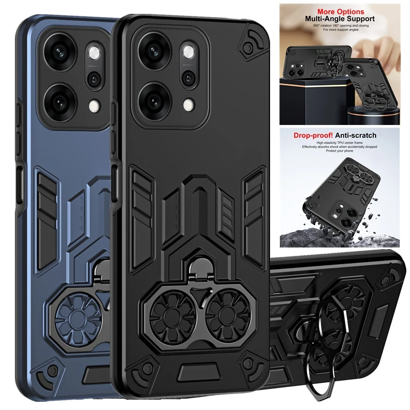 Funda para OPPO Reno 14 Pro 5G, funda protectora de grado militar, armadura a prueba de golpes, anillo de Metal, soporte, Fundas Coque